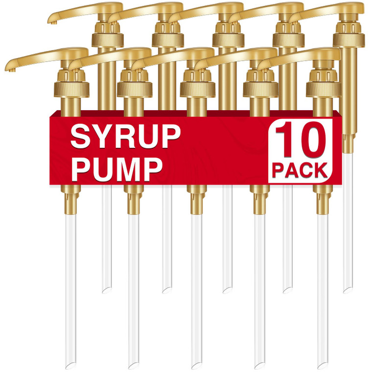 VOISEN Coffee Syrup Pumps, 10 Pack Gold Syrup Pump, Skinny Syrup Pump for 750ml 25.4oz Syrup Bottle, Syrup Pump Dispenser for Kitchen Dinning Coffee
