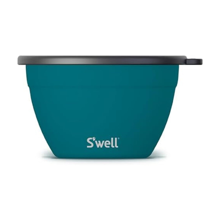 S'well Stainless Steel Salad Bowl Kit 64oz, Peacock Blue, Comes with 2oz Mini Canister and Removable Tray for Organization, Leakproof, Easy to Clean,