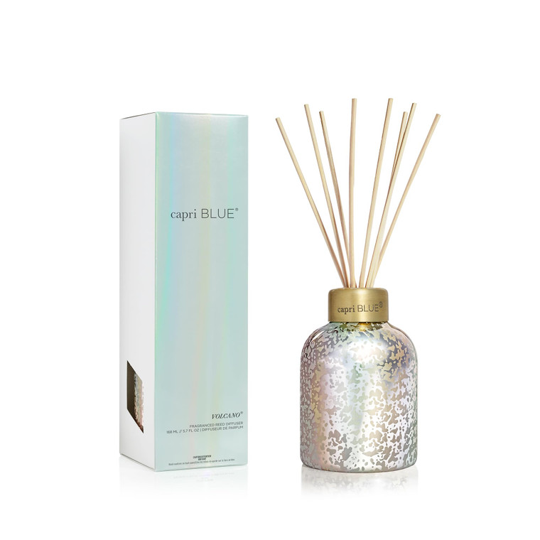 Capri Blue Reed Diffuser - Reed Diffuser Set Includes Scented Oil, Sticks, and Mercury Iridescent Glass Bottle - Home Decor Room Fresheners - Volcano