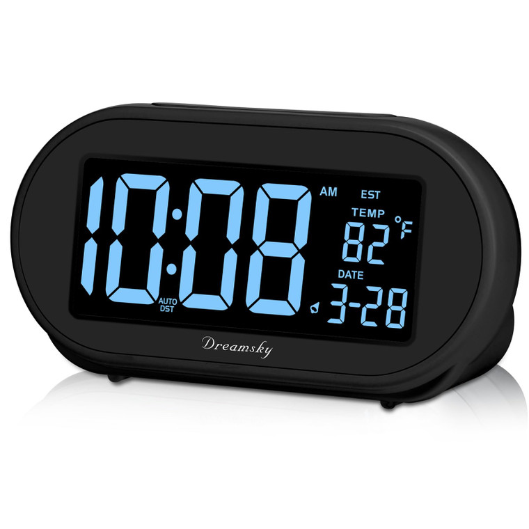 DreamSky Alarm Clocks for Bedrooms, Auto Set Digital Desk Clock for Bedside Nightstand, Electric Clock with Dimmable Brightness Dimmer, Auto DST, USB