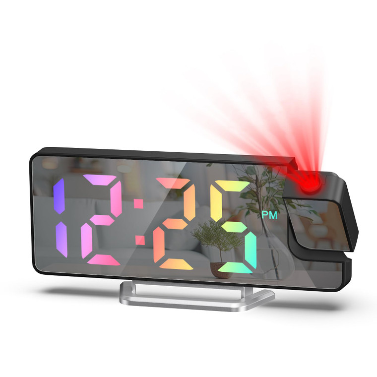 AMIR Projection Alarm Clock for Bedrooms - Digital Clock with 180 Rotatable Projector, 7.9 in Display, 4-Level Brightness, Large Screen, Alarm Clock