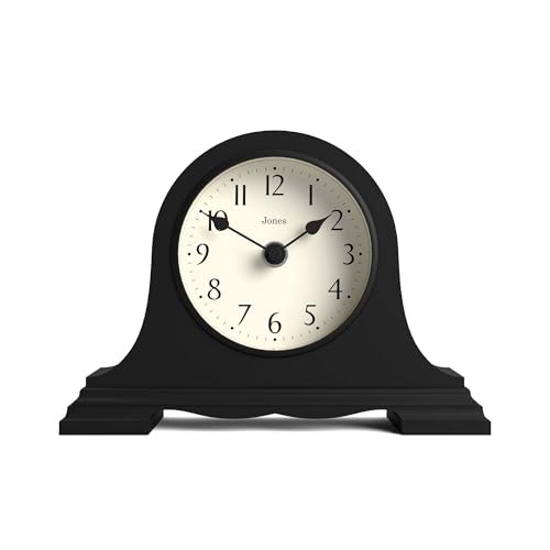 JONES CLOCKS® Speakeasy Small Mantel Clock | Classic Napoleons hat Design | Black | Contemporary Classic Style for Desk, Table, Shelf or Bedside