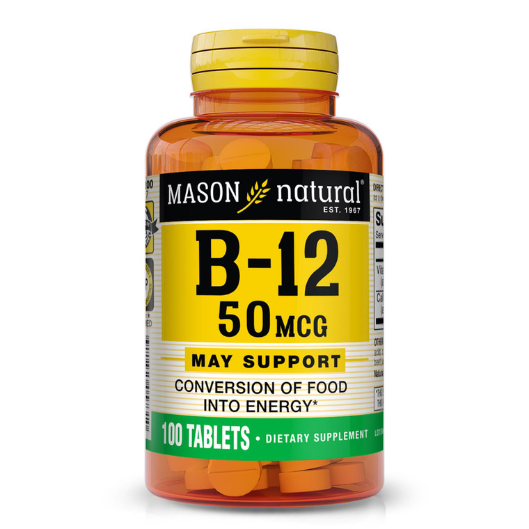 MASON NATURAL Vitamin B12 50 mcg with Calcium, 100-Day Supply, Dietary Supplement to Support Natural Energy Levels, 100 Tablets (Pack of 1)