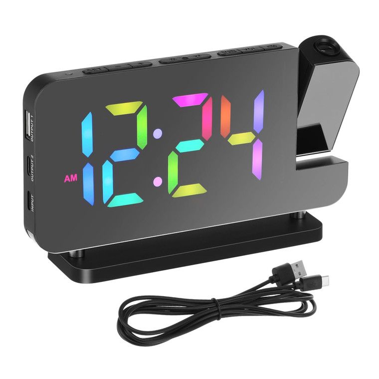 Cabilock Projection Alarm Clock for Bedroom Ceiling, 180° Rotatable Time Projector with 10 Colors RGB Night Light, Digital Led Display Clock with USB