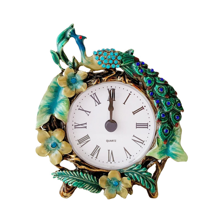 Pasiir Vintage Mini Analog Table Clock, Silent Small Table Clock with Hand-Painted Metal Body and Battery Operated Non-Ticking Clock Core for Shelf,