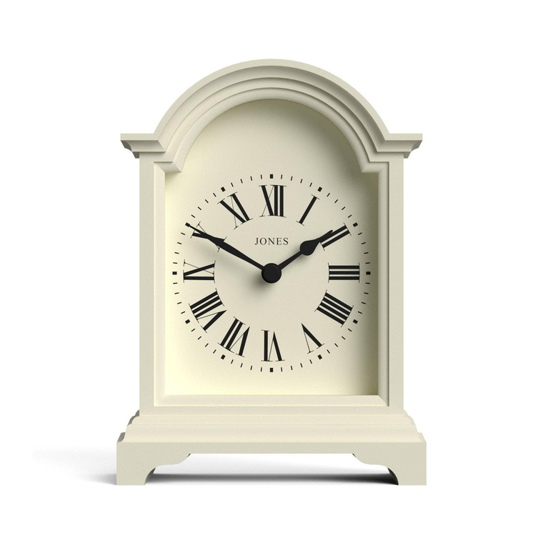 JONES CLOCKS® Bistro Mantel Clock | Small Classic Arch top Carriage Clock Design | Pale Cream | Contemporary Classic Style for Mantel, Desk, Table, S
