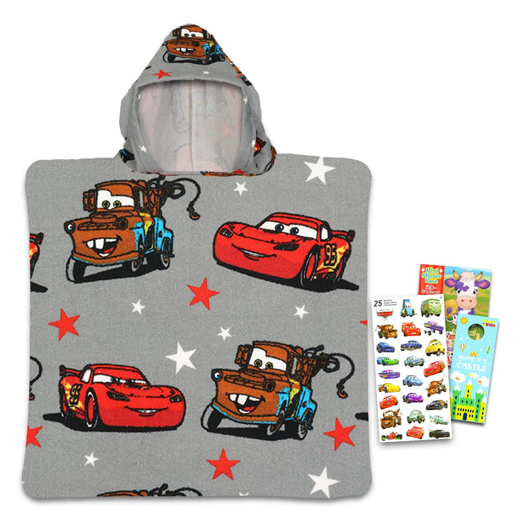 Disney Cars Hooded Towel Set for Kids, Girls, Boys - Lightning McQueen Bath Towel Poncho Bundle with Stickers, More | Disney Cars Bathroom Set