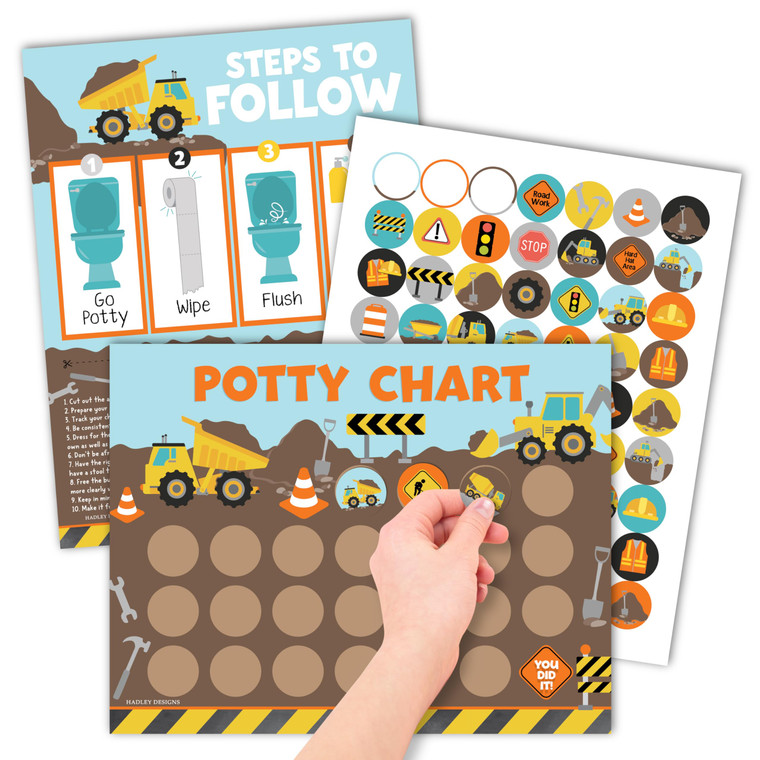 Hadley Designs Potty Training Chart for Toddlers Boys -10 Sticker Potty Chart for Toddlers Boys, 8.5x11" Potty Training Sticker Charts for Toilet Suc