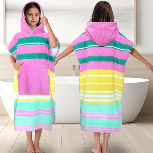 Hooded Towel Robe for Girl Teens (8-14 Years,36"X26") | Premium 100% Cotton Oversized Poncho Towel for Big Kids | Super Absorbent Hooded Towel Dress