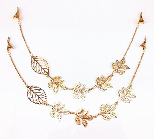 yueton 2pcs Fashion Ladies Athena Olive Branch Tassel Leaf Chain Alligator Clips Barrettes Bobby Pin Hair Clips Bride Headwear Edge Clip Clamps Headb