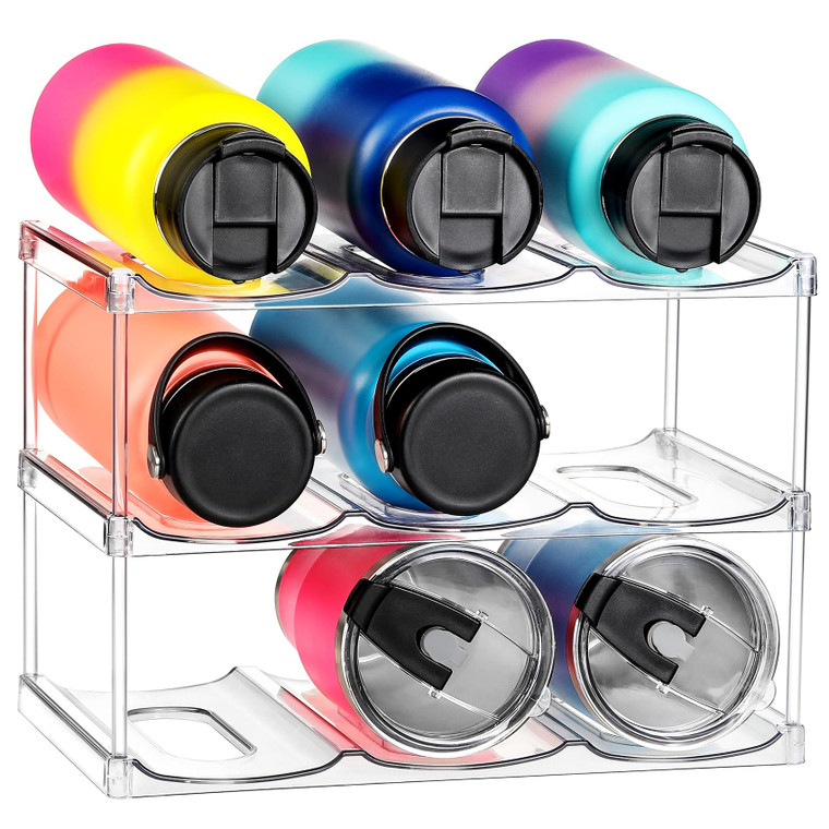 LARGER Compartment - Stackable Water Bottle Organizer Holder - for Stanley & Others' Large Tumbler - Clear Wine Rack, Cup Bottle Holder for Cabinet H