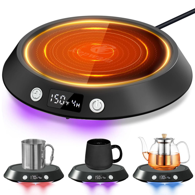 Kepwam Coffee Mug Warmer - 55W Electric Coffee Warmer for Desk 3 Temp Settings & 2-9 Timer Smart Cup Warmer for Desk Candle Warmer Plate with LED Lig
