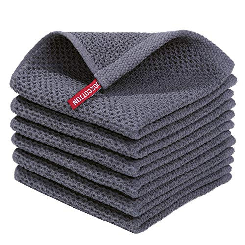 Homaxy 100% Cotton Waffle Weave Kitchen Dish Cloths, Ultra Soft Absorbent Quick Drying Dish Towels, 12 x 12 Inches, 6-Pack, Dark Grey