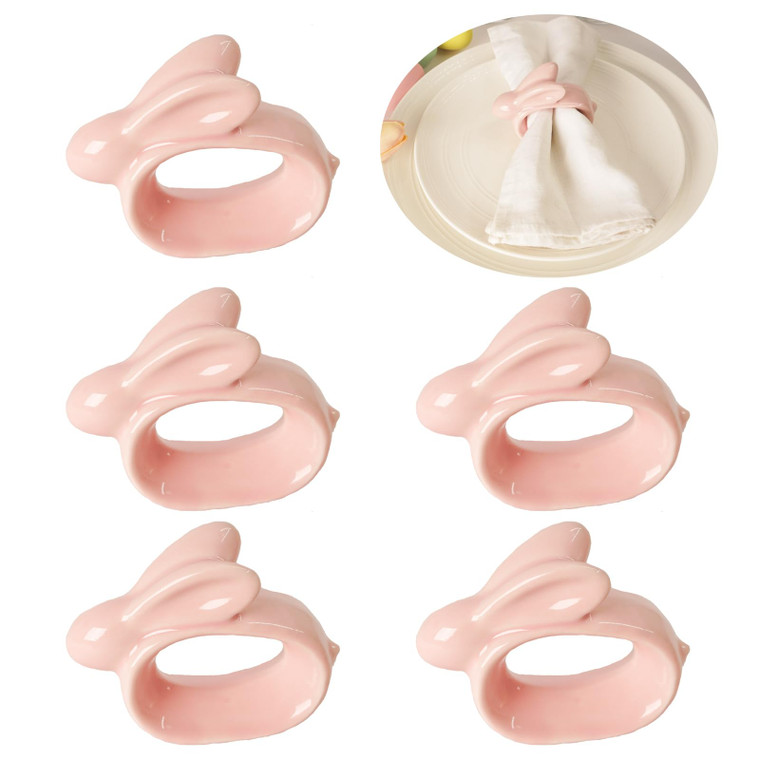 Utalek Easter Bunny Napkin Rings Set of 6, Porcelain Rabbit Napkin Ring Holders, Bunny Ceramic Napkin Rings for Easter, Spring Party, Banquet, Dinner