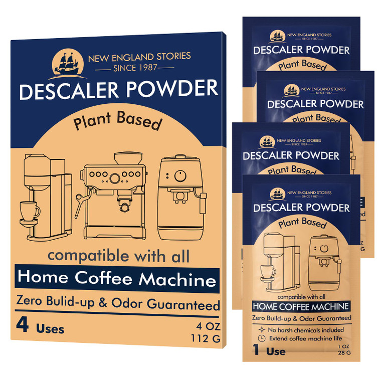 Descaling Powder Solution (4 Uses) Removes Scale and Build-Up, Automatic Coffee Pots & Makers & Espresso Machines Descaler, Compatible with Keurig Br