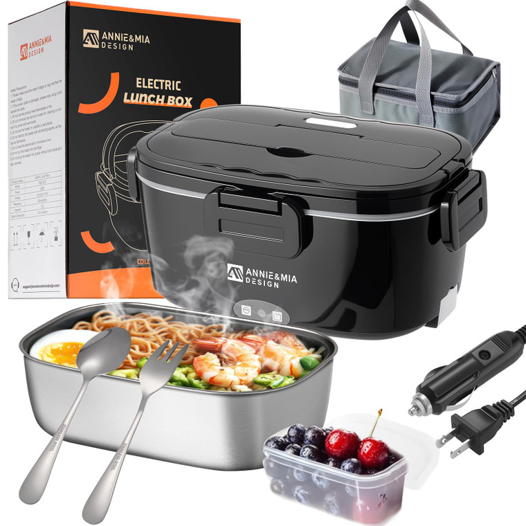 Annie & Mia Design 50-Ounce Electric Lunch Box for Adults, Portable Food Warmer for men Heated Lunch Box for Adults, Home/Car/Office/Truck Use, Lonch