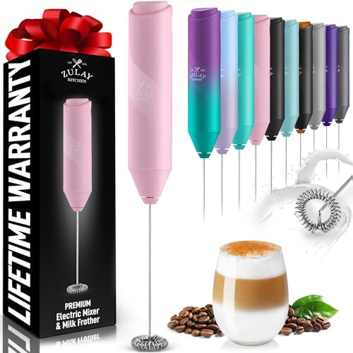 Zulay Kitchen Milk Frother Handheld Battery Operated  Electric Drink Mixer for Coffee, Lattes, Cappuccinos, Matcha & Hot Chocolate  Portable Foam M