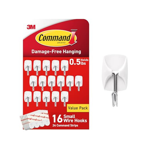 Command Small Wire Toggle Hooks, 16 Hooks and 24 Strips, Damage-Free Hanging Wall Hook with Adhesive, No Tools Required, Great for Home, Kitchen, and