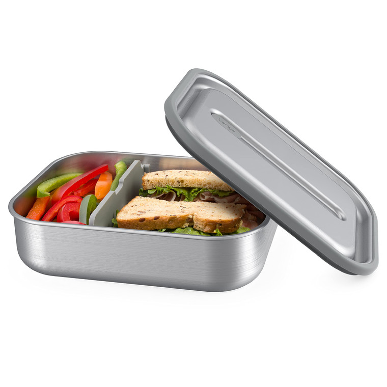 Bentgo MicroSteel Leak-Proof Lunch Box - Microwave-Safe, Oven-Safe, Bento-Style Container with Removable Divider, Airtight Lid, Sustainable Design, O