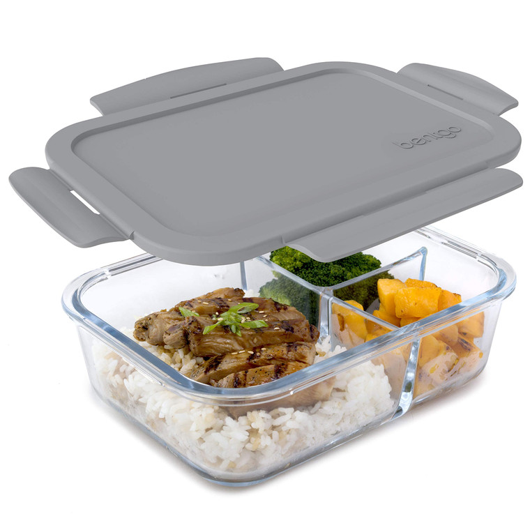Bentgo Glass Lunch Box - Leak-Proof Bento-Style Food Container with Airtight Lid and Divided 3-Compartment Design - 5 Cup Capacity for Meal Prepping,