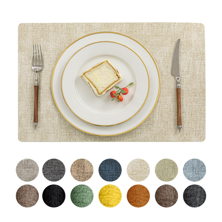 Romanstile Vinyl Placemats Set of 6-12 X 17 Inch - Faux Leather 100% Waterproof Oil-Proof Wipeable Place Mats, Heat Resistant Reversible PU Table Mat