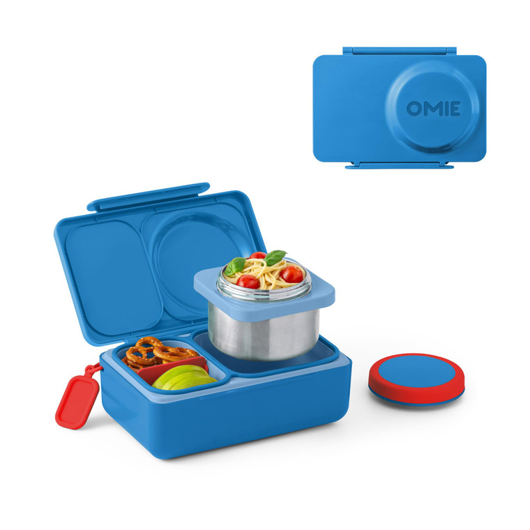 Omie OmieBox UP bento Box for Kids | Insulated Lunch Box | Leak Proof Vacuum Insulated Thermal Food jar | Cooler ice Pack | 2 Compartments (Cosmic Bl