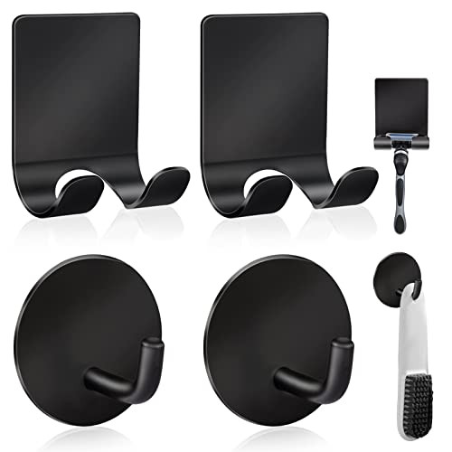 Diesisa Razor Holder 304 Stainless Steel for Shower + Adhesive Sticky Heavy Duty Waterproof Wall Hooks, Premium for Hanging Towels, Coat, hat (2+2 Pa