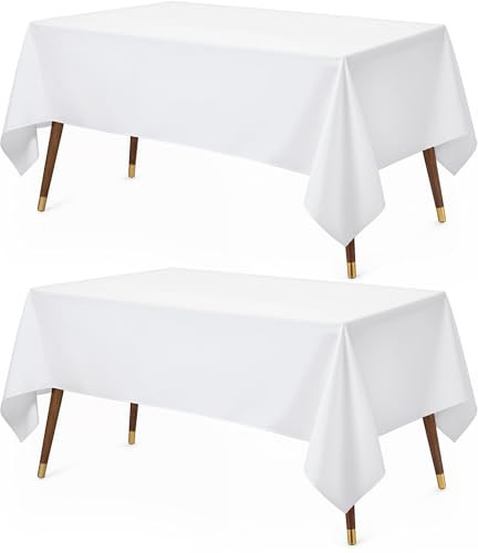 Utopia Kitchen Rectangle Table Cloth 2 Pack(60x102 Inches, White), Tablecloth Machine Washable, Polyester Table Cover for Dining, Buffet Parties, Pic
