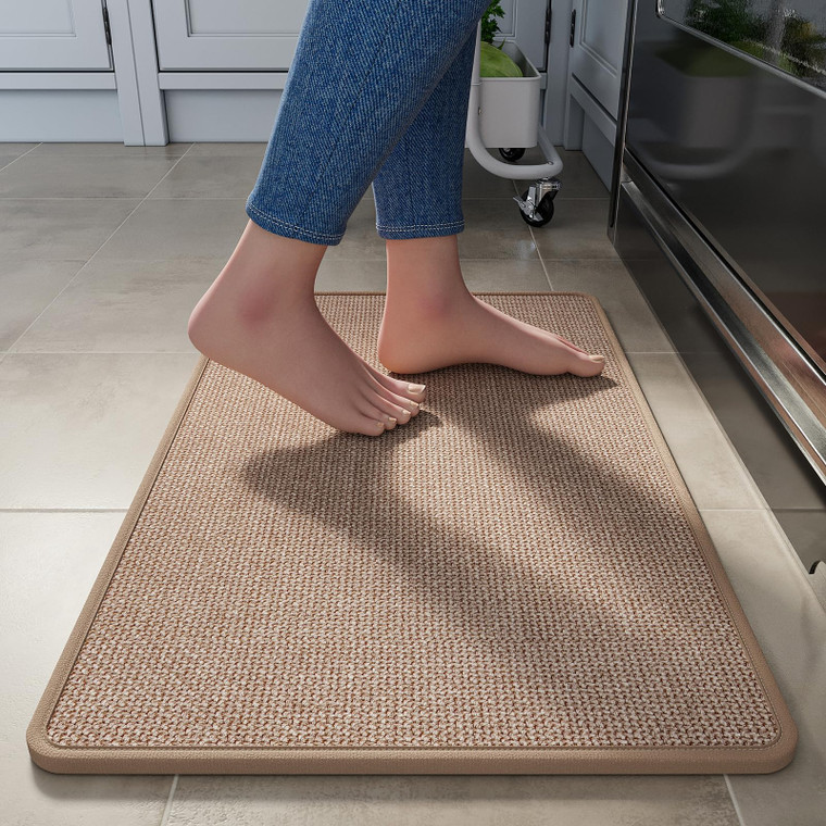 YDKGL Kitchen Rugs Mat Non Slip Washable, Linen-Look 0.3" Thick Soft Cushioned Absorbent Kitchen Mats for Floor, Mild Anti-Fatigue Runner Rug Sink Ma