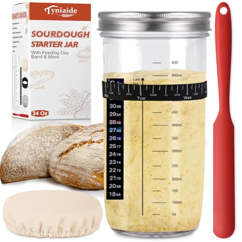 Sourdough Starter Jar Kit, 650ml Sourdough Starter Jar With Thermometer, Silicone Scraper, Cloth Cover And Aluminum Lid. Reusable Sour Dough Starter