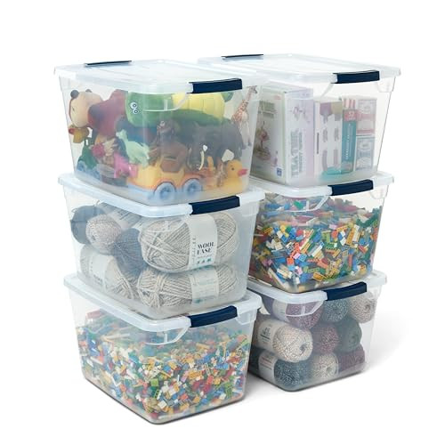 Rubbermaid Cleverstore Clear 32 Qt, 6 Pack Stackable Plastic Storage Bins with Lids, Great for Closet and Laundry Storage, Organizing in the Home