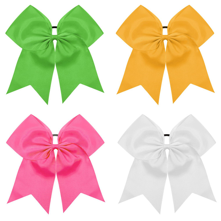 TUUXI 4pcs Large Cheering Bows 8 Inch for Hair Cheerleading Bows Ponytail Holder Ribbon Elastics Hair Ties Bands for Cheerleader Softball Football Co
