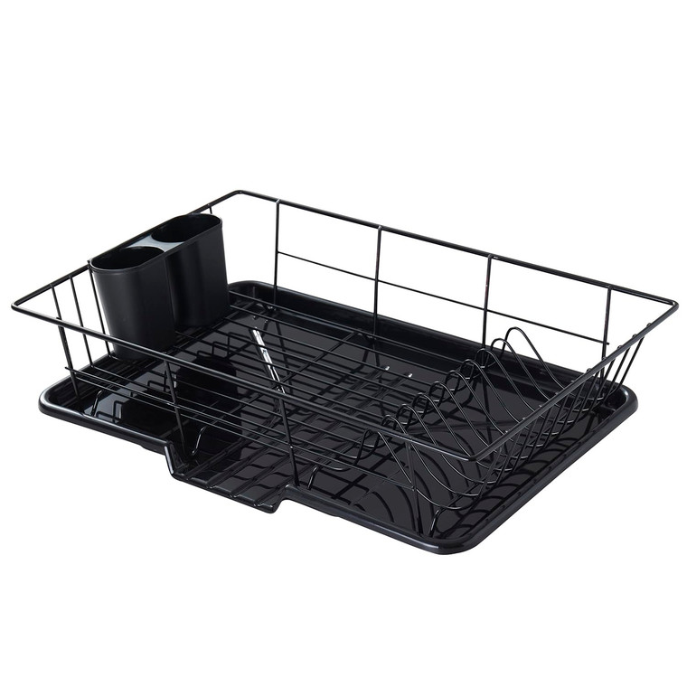 Space-Saving 3-Piece Dish Drainer Rack Set with Cutlery Holder - Maximize Countertop Space, Black