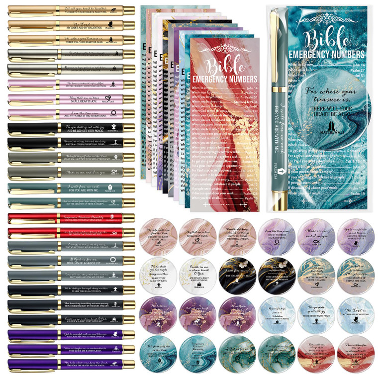 Sayglossy 25 Sets Women Christian Gifts Bulk Bible Verse Gel Pens Religious Compact Mirrors Emergency Bookmarks for Mother Grandmother Daughter Bible