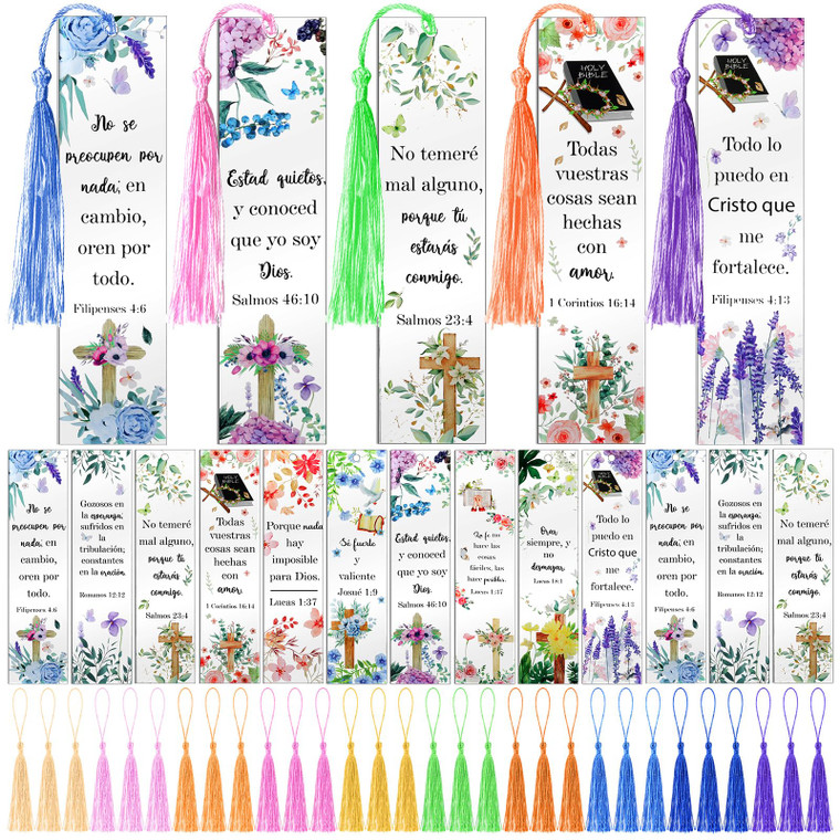 30 Pcs Easter Christian Gifts Bulk Spanish Bible Verse Acrylic Bookmarks with Tassel Religious Bookmarks for Women Students Teachers Inspirational Cl