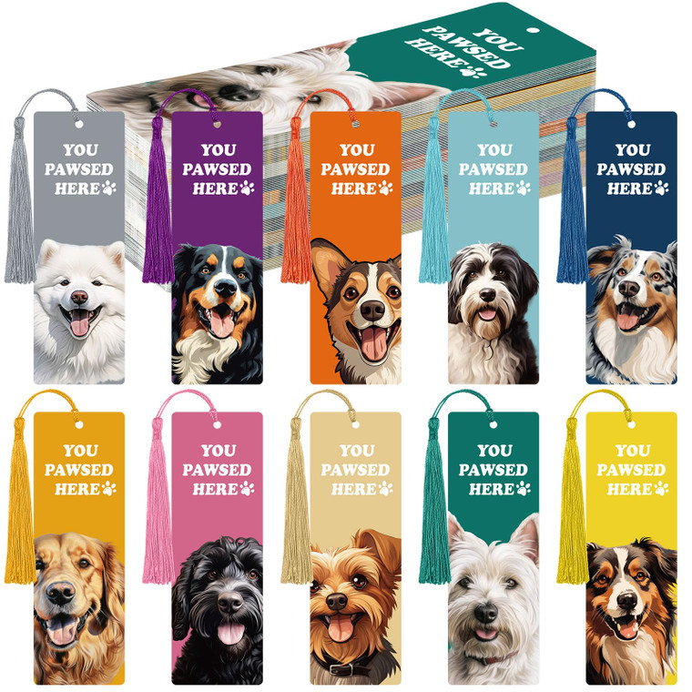 Humyoun 100 Pcs Cute Dog Theme Bookmark Paper Puppy You Pawsed Here Bookmarks Animals Pet Mom Dog Lover Gifts Back School Valentine's Day Exchange Pa