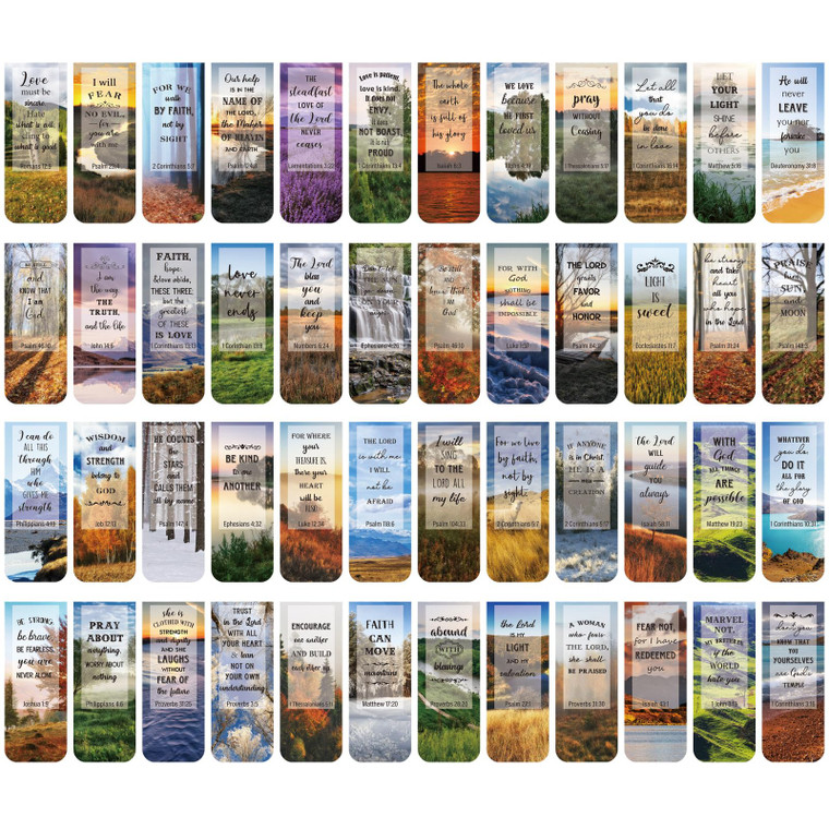 Zonon 48 Pcs Bible Verse Magnetic Bookmarks, 0.8x4.7in Inspirational Scripture Christian Book Markers Religious Motivational Encouragement Flower Pag