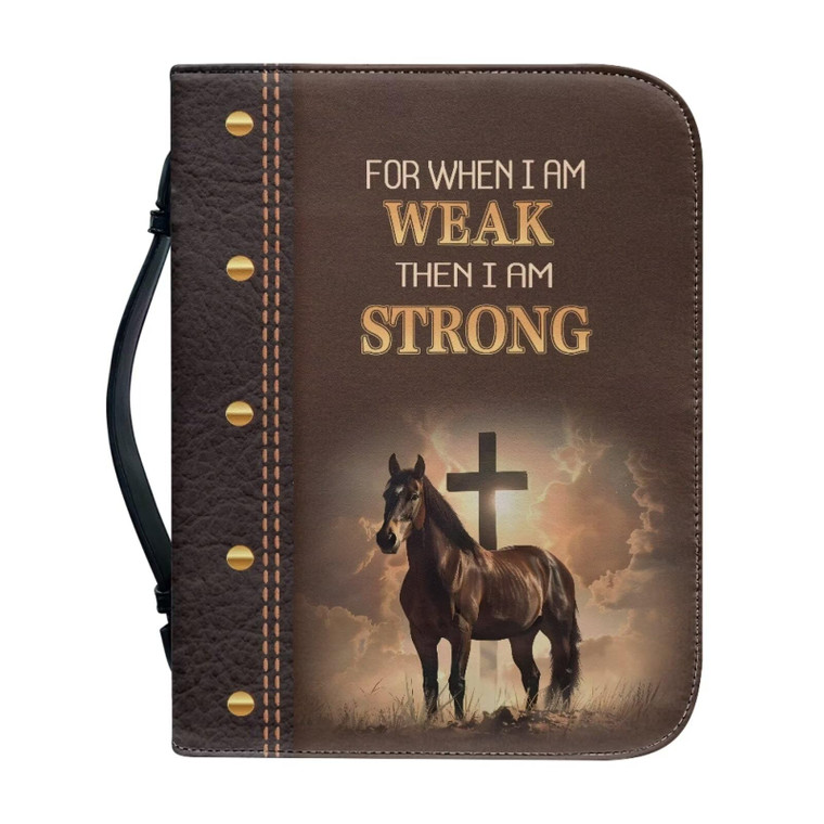 Leather Print Bible Cover for Women Men - PU Bible Case for Girls, Bible Study Supplies for Home, Office, Travel,Horse and Cross,Medium