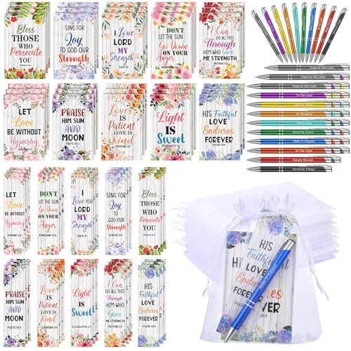 Sinmoe 120 Pcs Mother's Day Bible Gifts Set Include Bible Verses Bookmarks Scripture Ballpoint Pens Christian Notebooks White Organza Bags for Mother