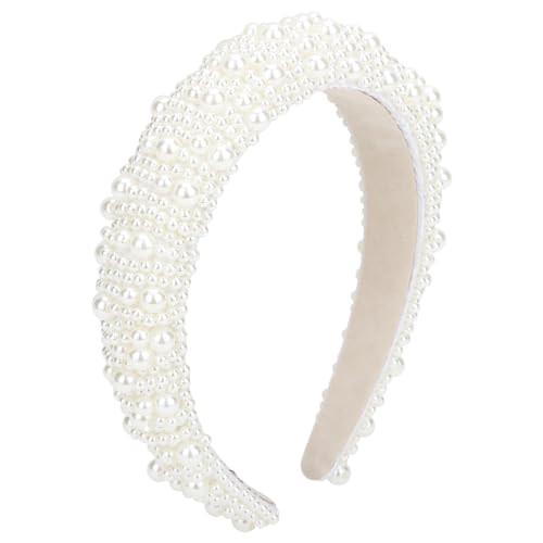 ACO-UINT Pearl Headband for Women, White Faux Pearl Hairband Bridal Head band, Padded Headband Wedding Hair Accessories for Women Girls