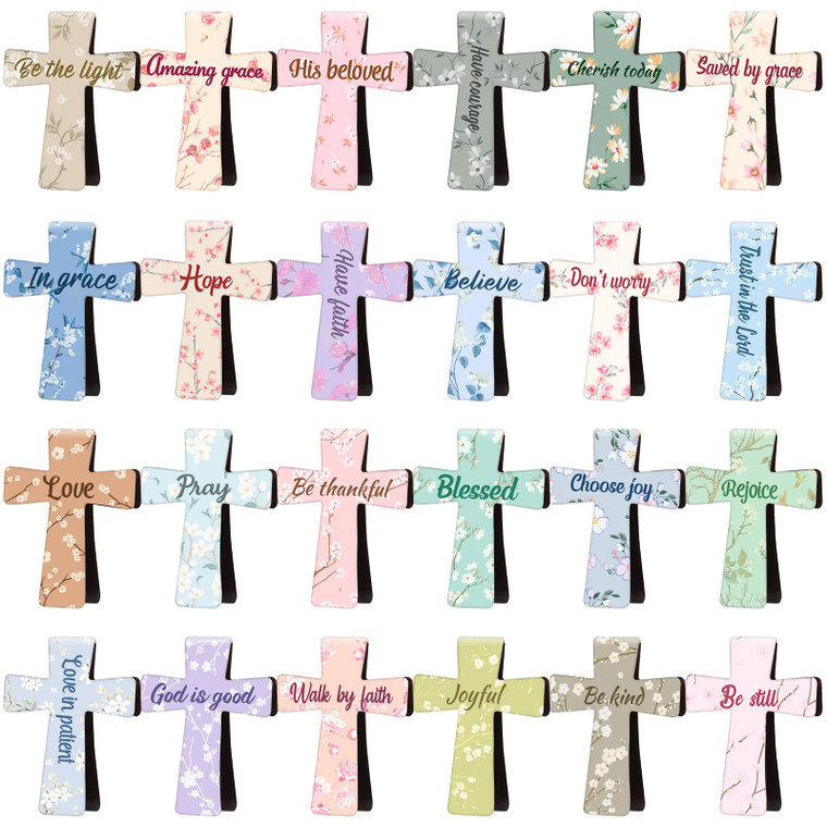48 Pcs Cross Christian Bookmarks Magnetic Bible Verse Bookmarks Christian Gift Magnetic Page Clips for Mother's Day Women School Church Bible Study G