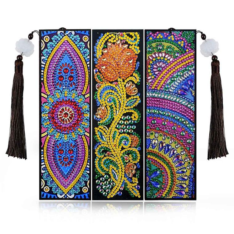 3 Pieces 5D Diamond Art Bookmark Kits for DIY Craft Diamond Art Dotz Bookmarks with Tassel for Beginner Kids Adults Women Book Lovers Rhinestones Bea