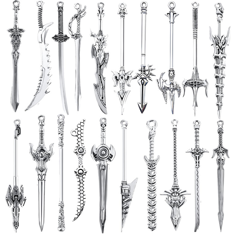 Gjinxi 20Pcs Antique Swords Knife Bookmark, Silver Sword Knife Charms Pendants Bookmarks, Ancient Metal Vintage Sword Knife Charms Accessory for Book