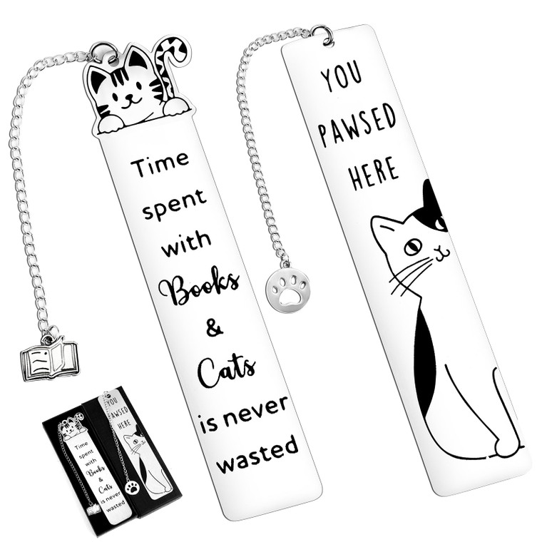 EYEOO 2Pcs Cat Bookmark Gift for Women Cat Lover Book Lover Bookmark for Reading Cute Stainless Steel Book Accessories Birthday Gifts Stocking Stuffe