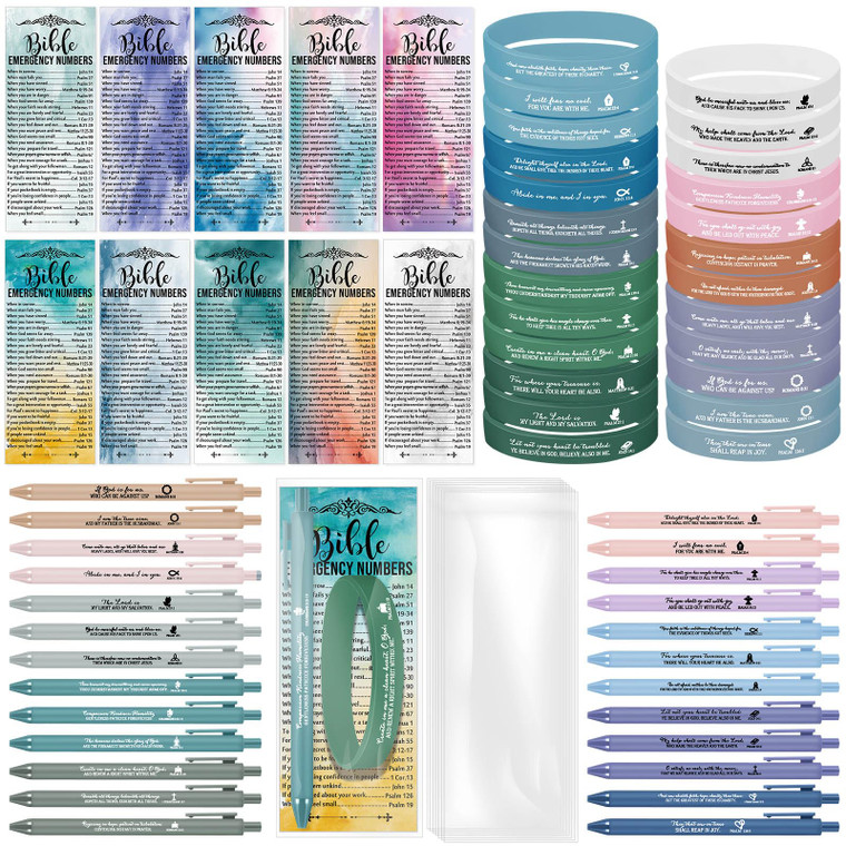Feifeiya 25 Set Clergy Appreciation Day Gifts Bulk Bible Verse Pens Religious Silicone Wristband Watercolor Bible Emergency Numbers Bookmarks Church