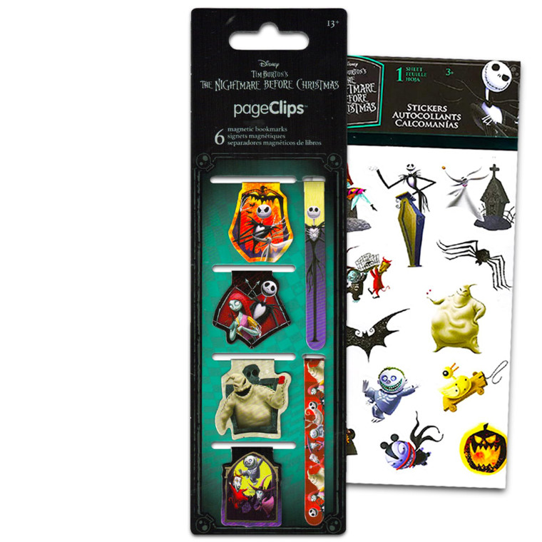 Nightmare Before Christmas Bookmark School Supplies Bundle - 6 Nighmare Before Christmas Magnetic Page Clips Bookmarks Plus Stickers | Jack Skellingt