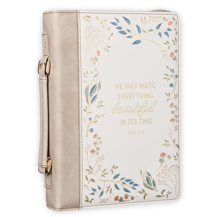 Christian Art Gifts Fashion Premium Vegan Leather Inspirational Bible Cover for Women: Everything Beautiful Encouraging Golden Bible Verse, Pen Loops