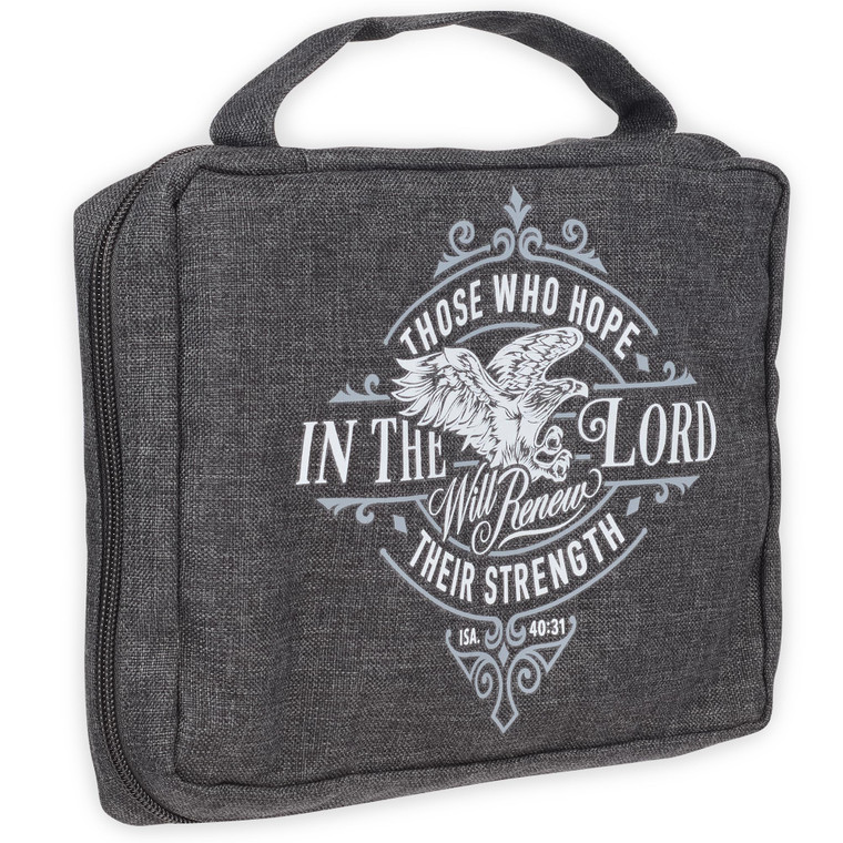 Christian Art Gifts Polyester Bible Cover with Zippered Pocket and Pen Storage for Men and Women: Hope in The Lord - Isaiah 40:31 Inspirational Bible