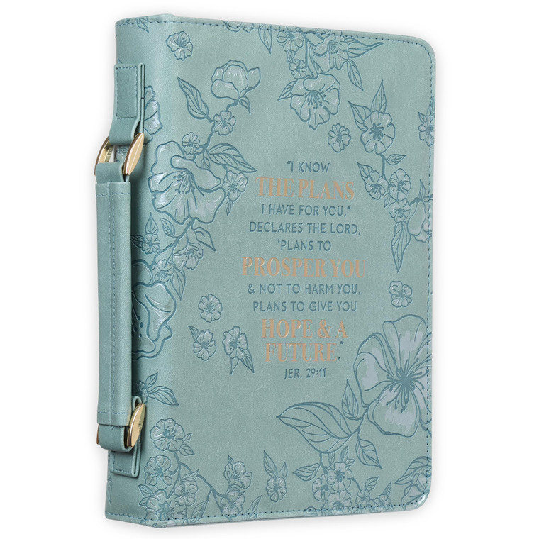Christian Art Gifts Faux Leather Fashion Bible Cover: I Know The Plans I Have for You - Jeremiah 29:11 Inspirational Bible Verse, Debossed Floral Tea
