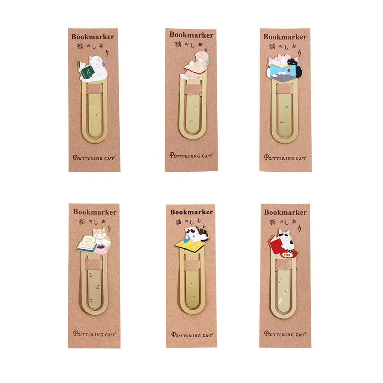 Pokinge 6 Pcs Cute Cat Bookmarks, Gold Metal Cartoon Cat Bookmark Creative Student Stationery Office Supplies for Work and Study Lovely Gifts for Kid